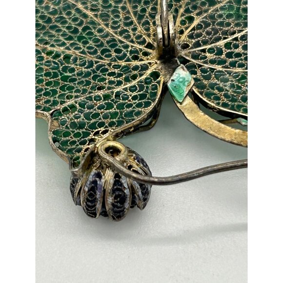Vintage Art Deco Spider Brooch Green Leaf Flower 800 Silver Gold-tone Wash - Picture 13 of 16